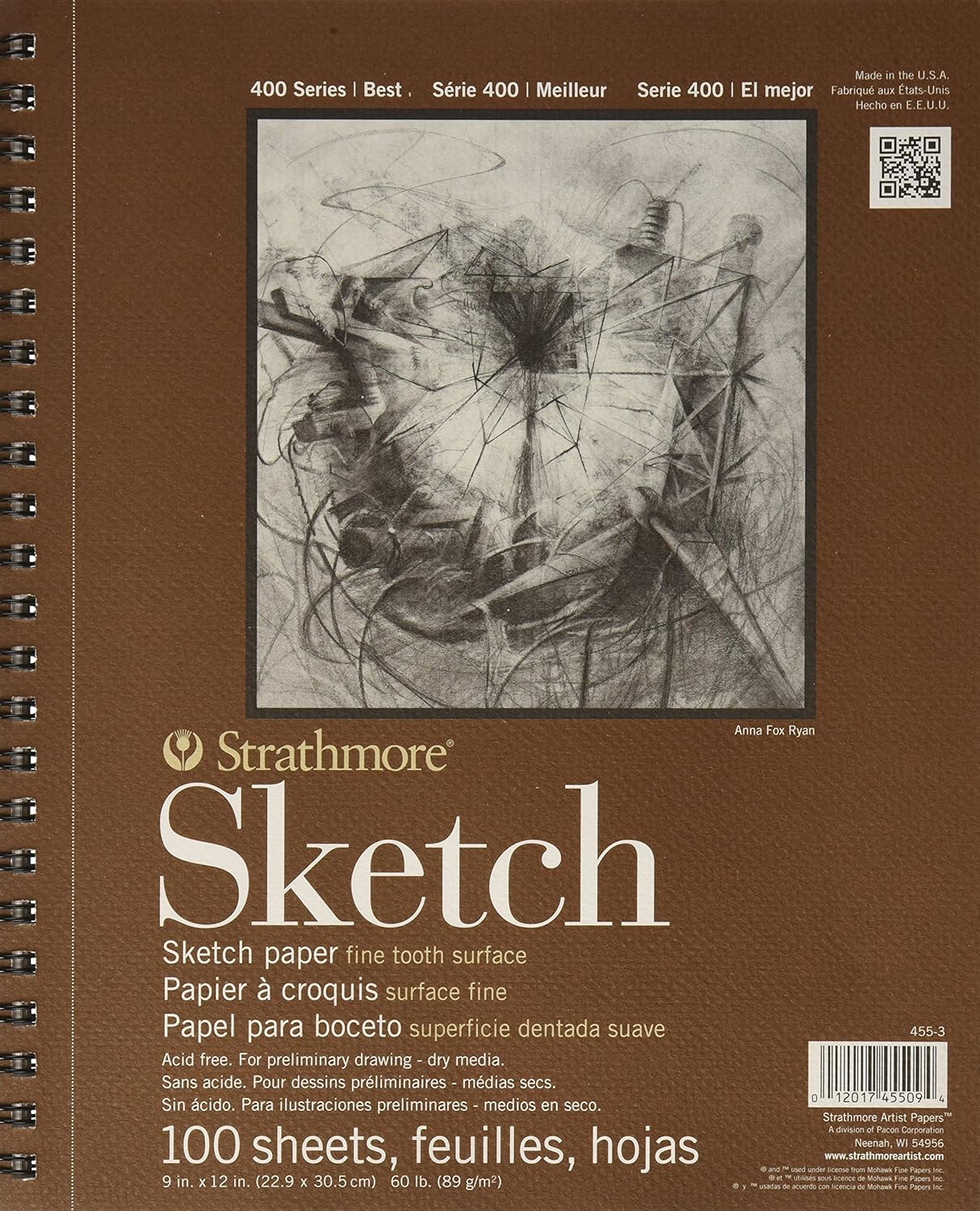 Strathmore 455-3 400 Series Sketch Pad, 9"x12" Wire Bound, 100 Sheets: Arts, Crafts & Sewing