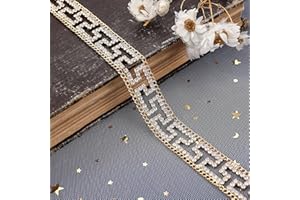 Rytenz 1 Yard Rhinestone Trim, Crystal Close Chain Applique for DIY Decoration Sewing Crafts Wedding Bridal Party Clothing Accessories (Wide Gold Chain)