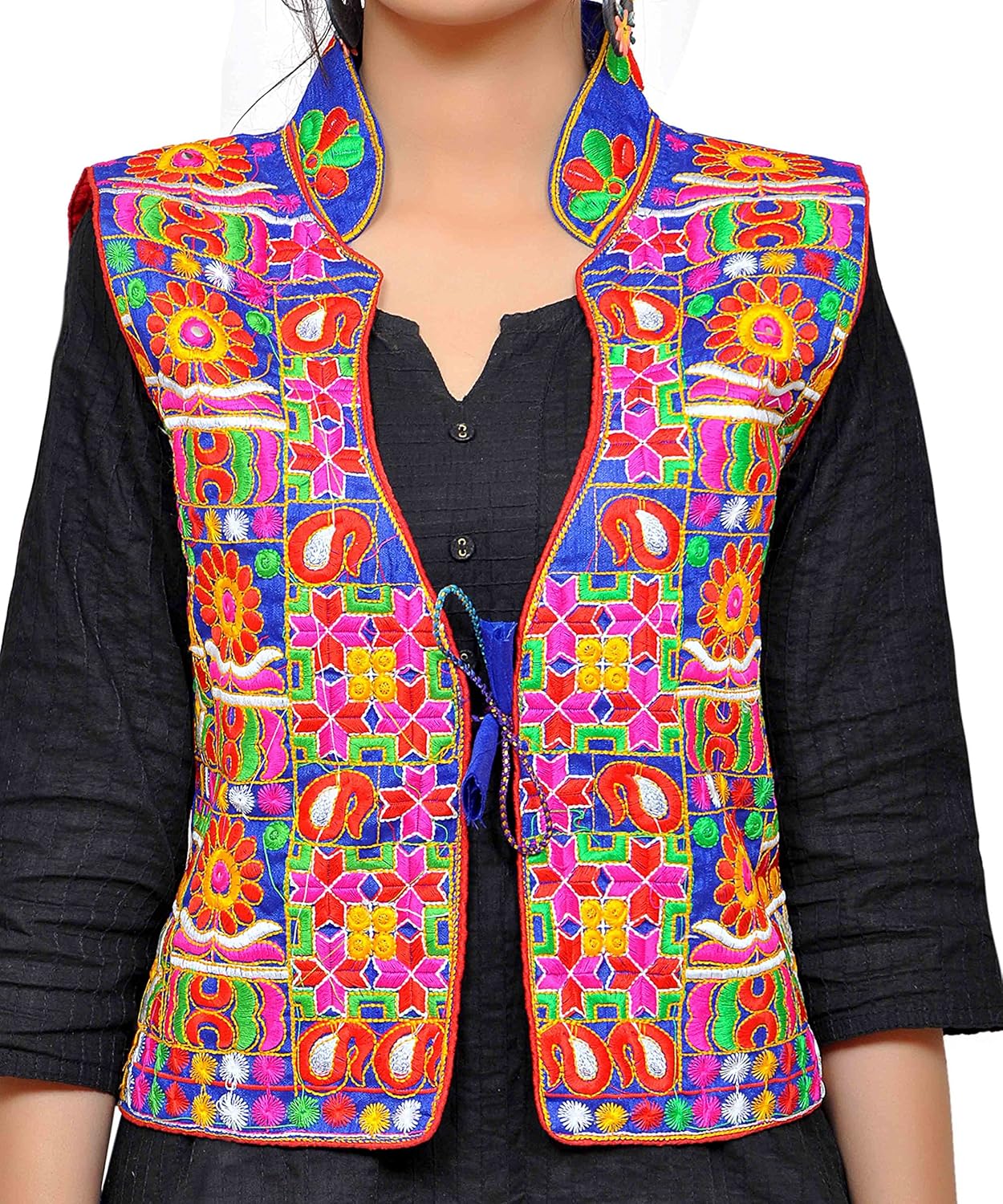 banjara women's cotton blend kutchi jacket/koti (mjk-skeri04) - blue