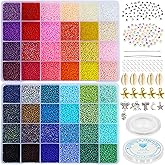 LEECOON Size 12/0 2mm Glass Seed Beads for Bracelet Jewelry Making, 33600+pcs Small Seed Beads 48 Colors Assortments for Making Necklace Earring