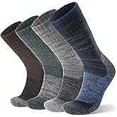 ANTSANG Merino Wool Hiking Socks, Full Cushion Thick Thermal Crew Socks for Men and Women, 4 Pairs