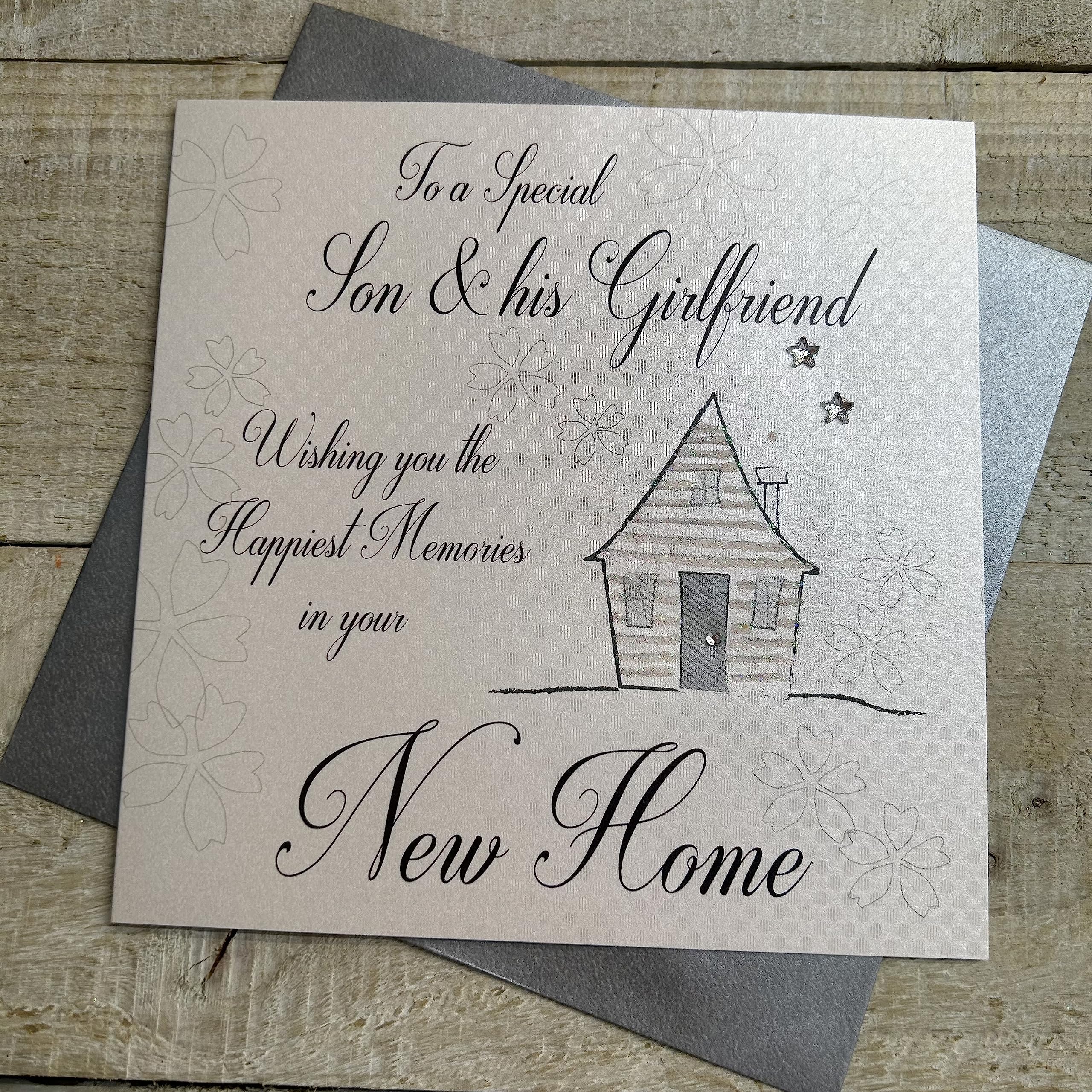 WHITE COTTON CARDS Handmade New Home Card, Son & his Girlfriend - Code SS252-SGF, Green,16 x 16 cm