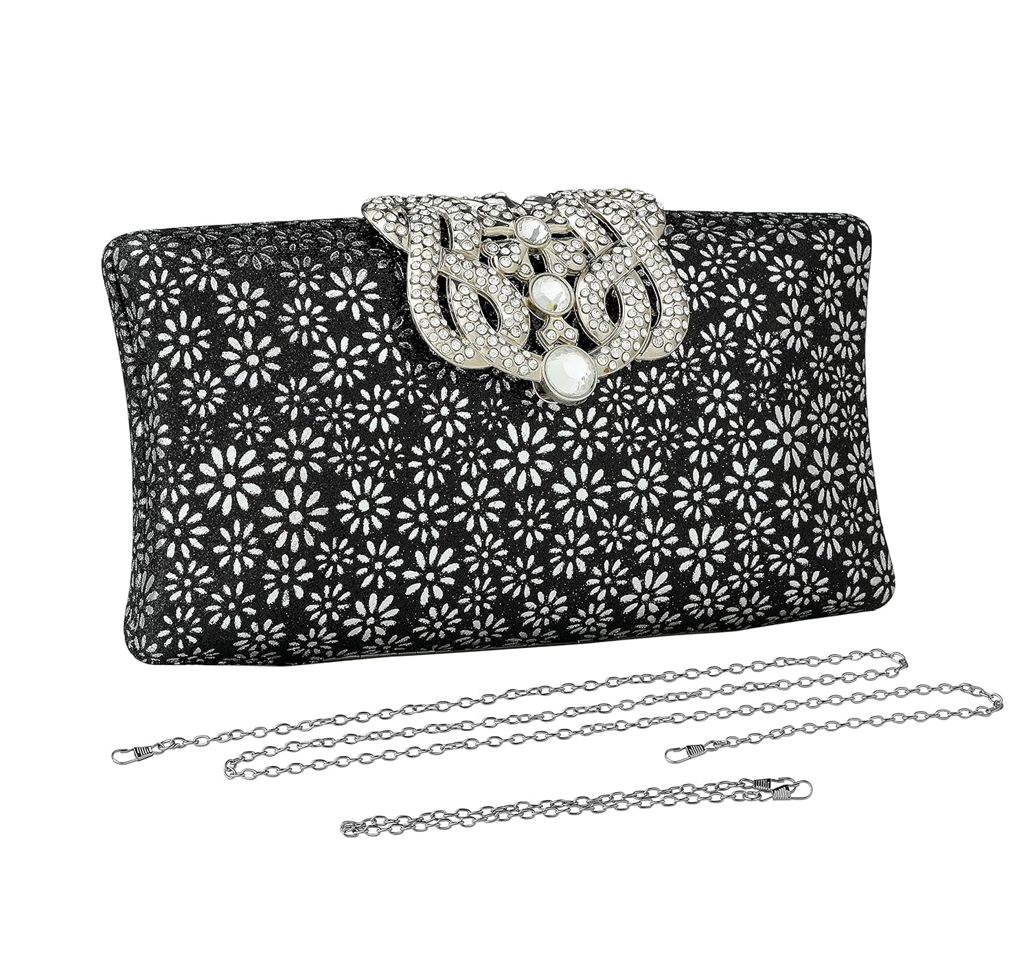 paradox womens flower design wedding cocktail evening hand box clutch bag (black)