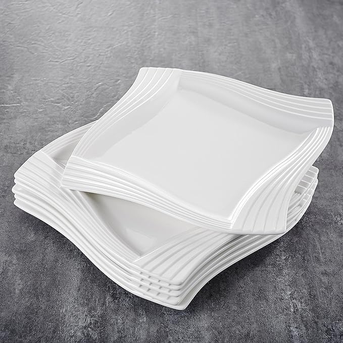 MALACASA, Series Amparo, 12Piece 10" Dinner Plates Ivory White