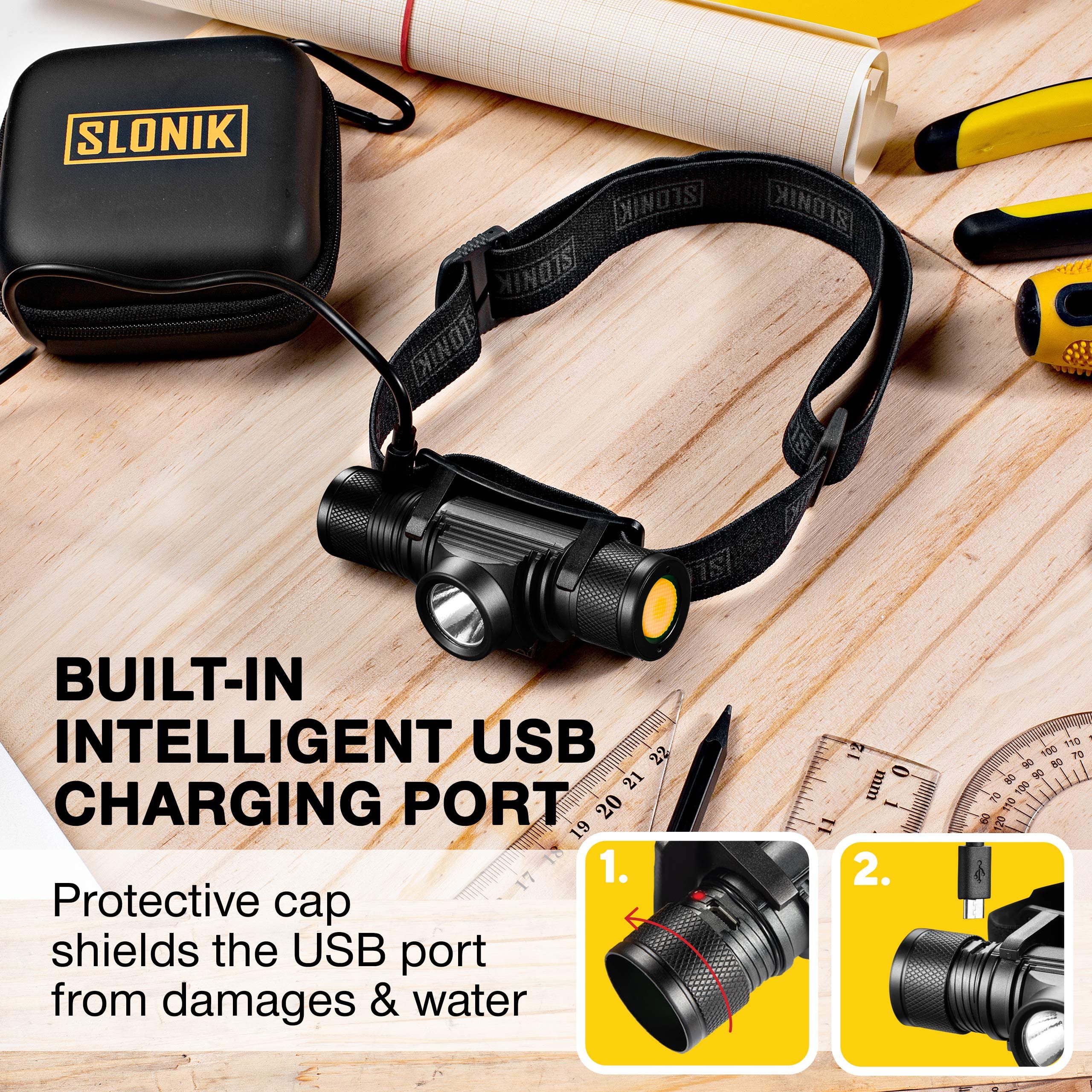 SLONIK Rechargeable Headlamp for Adults 1000 Lumens Super Bright 60