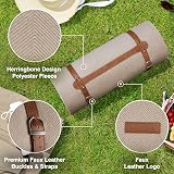 VonShef Picnic Blanket Beige Herringbone 200x300cm Waterproof Backing view 5