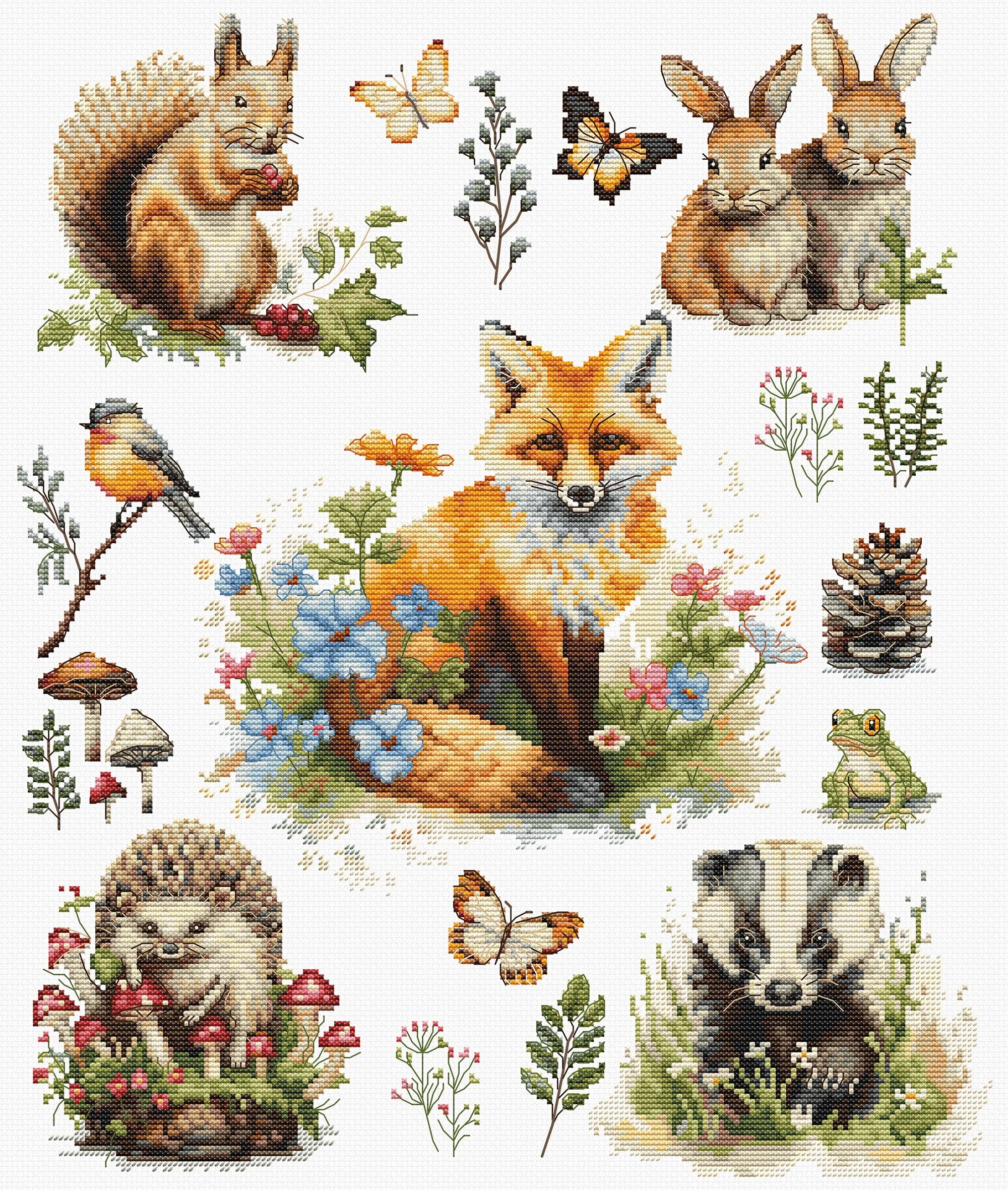 Luca-S Cross Stitch Kit Forest Animals, BU5057, Counted Cross Stitch Kit for Adults, Needlecraft and Embroidery Kit