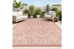 JONATHAN Y Boho Medallion Indoor Outdoor Area Rug 5X8 Red/Taupe, Malta Textured Weave for Backyard, Patio, Porch, Easy-Cleaning, High Traffic, Pet-Friendly, Non-Shedding (SMB104A-5)