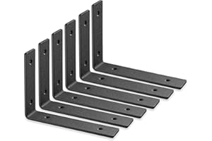 BATODA 8” Heavy Duty Shelf Brackets (6pcs) - L Shelf Brackets Black - Hook Brackets for Floating Shelves - Wall Mounted Support for DIY Open Shelving – Shelving Mounting Hardware Included (Pack 6)