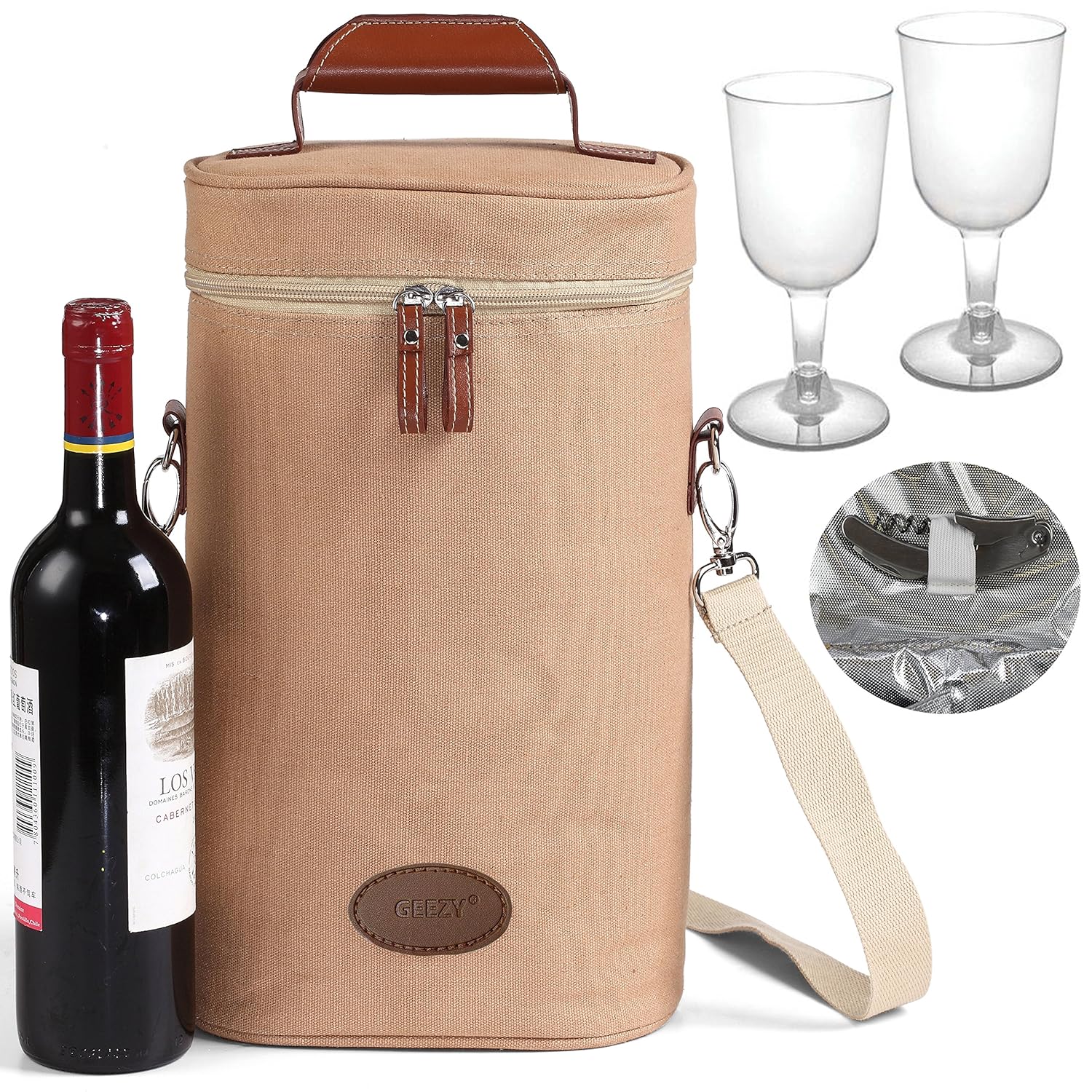 GEEZY Deluxe Insulated Padded Wine Bottle Cooler Bag Picnic Cool Drinks