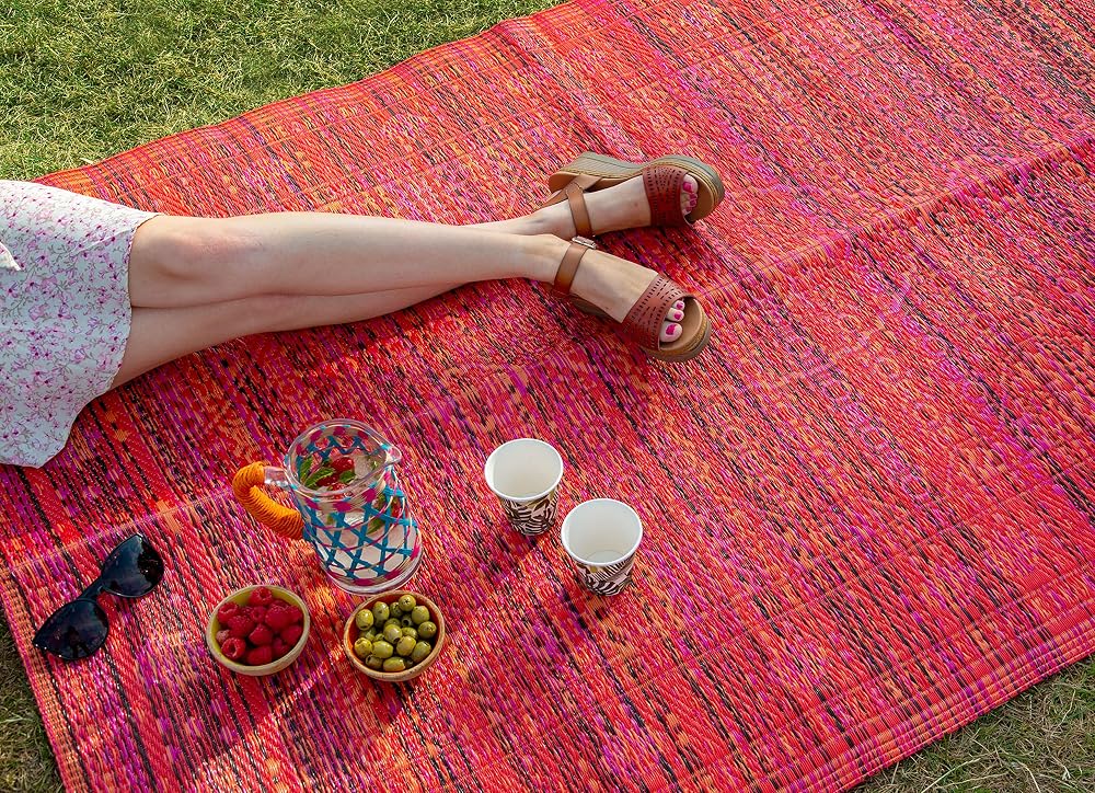 Talking Tables Red Boho Outdoor Rug 120x180cm Waterproof Plastic Mat