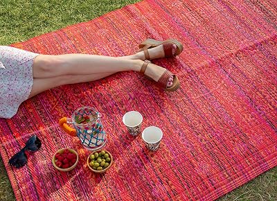 Talking Tables Red Boho Outdoor Rug 120x180cm Waterproof Plastic Mat