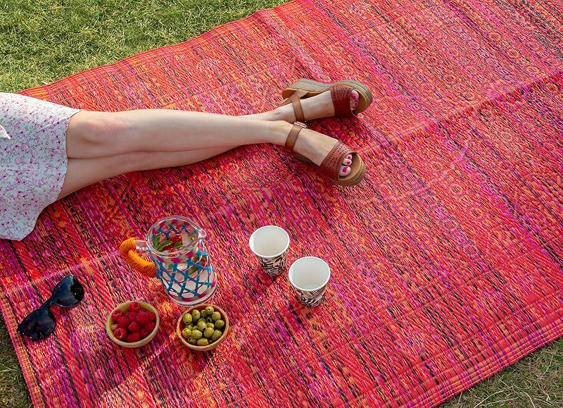 Talking Tables Red Boho Outdoor Rug 120x180cm Waterproof Plastic Mat