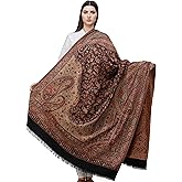 Exotic India Reversible Jamawar Shawl with Woven Paisleys - Wool