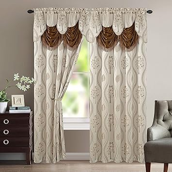 Complete 5 Pc Window Set Luxurious Amore Panel W Attached Valance
