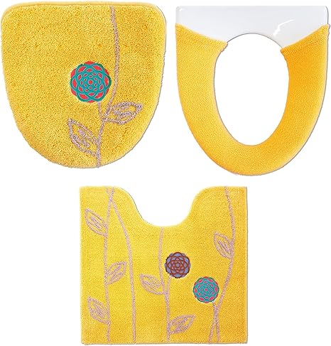 Amazon トイレマット ３点セット オカ エトフ トォワ イエロー 洗浄暖房型 便座カバー付 おしゃれ かわいい 花 モダン 北欧 フラワー３点 セット トイレマット タンクカバー ホーム キッチン オンライン通販