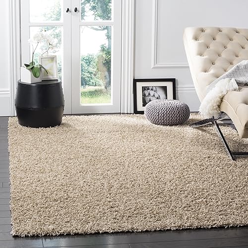 SAFAVIEH Athens Shag Collection SGA119G Non-Shedding Living Room Bedroom Dining Room Entryway Plush 1.5-inch Thick Area Rug, 8' x 10', Beige
