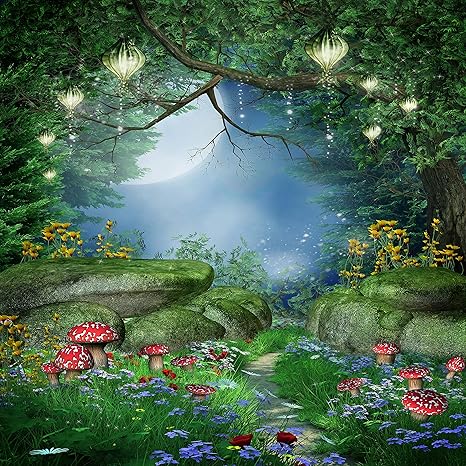 Amazon Com Enchanted Garden Backdrop Fairy Tale Forest Woods Magic Lantern Mushroom Printed Fabric Photography Background F0214 10 Wide By 10 Tall Camera Photo