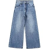 KIDSCOOL SPACE Girls Jeans,Ripped Wide-Leg Denim Pants