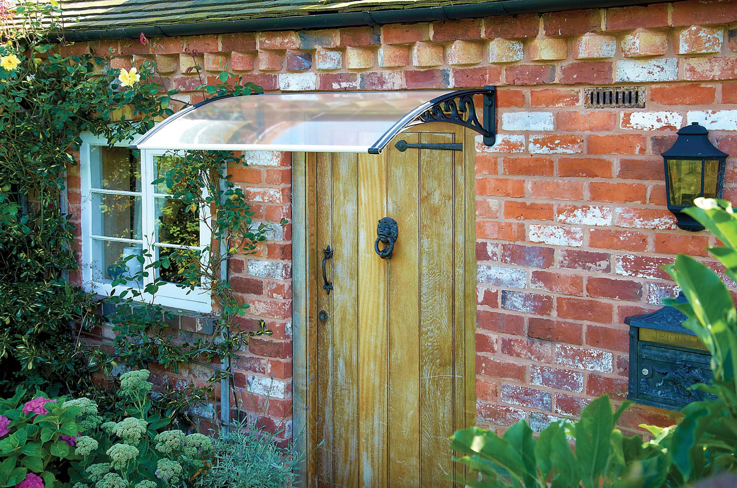 Gablemere Greenhurst Easy Fit 1.2m Door Canopy with Black Decorative Side Brackets
