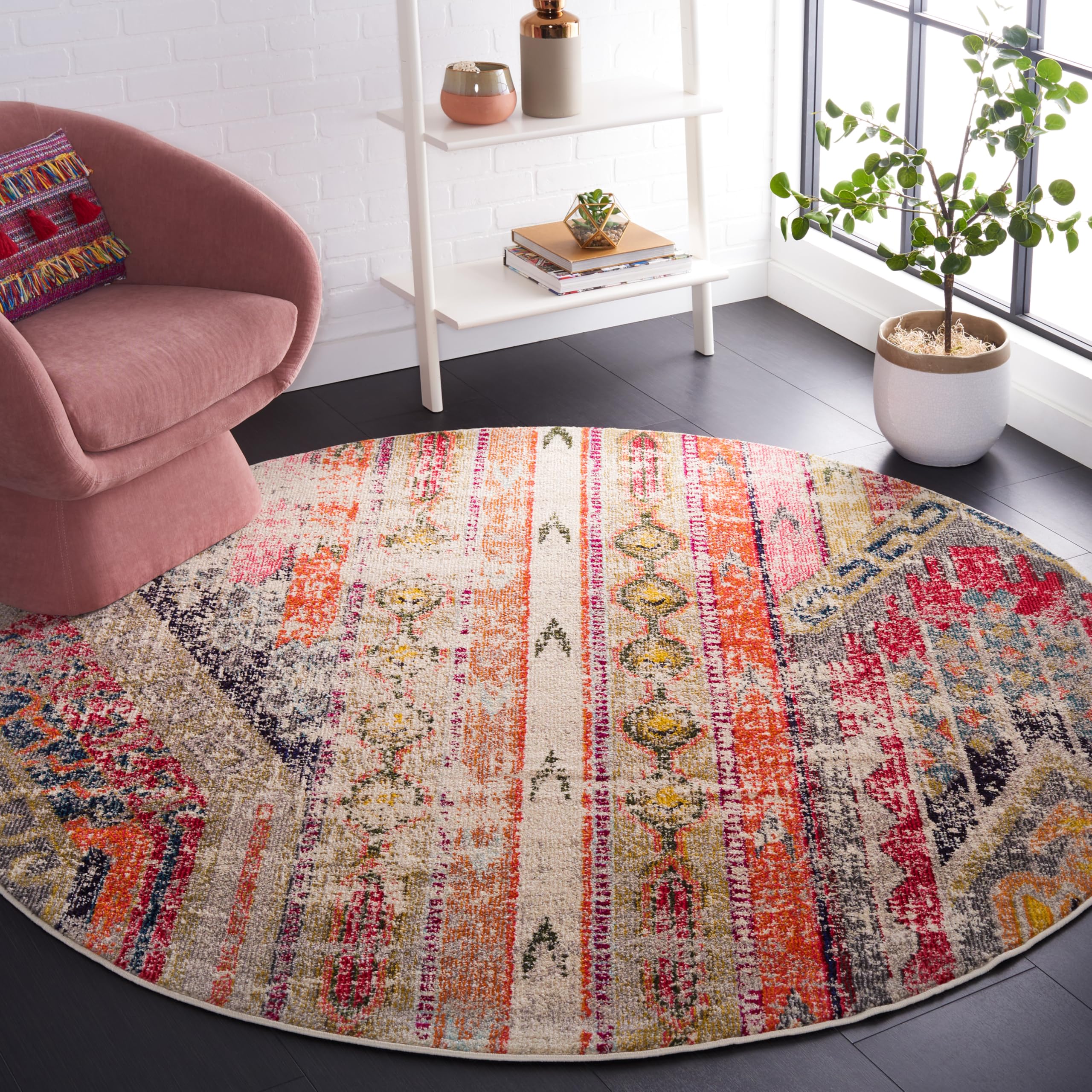 SAFAVIEH Monaco Collection Area Rug - 8'8" Round, Light Grey & Multi, Boho Chic Tribal Distressed Design, Non-Shedding & Easy Care, Ideal for High Traffic Areas in Living Room, Bedroom (MNC222G) Image SAFAVIEH Monaco Collection Area Rug - 8'8" Round, Light Grey & Multi, Boho Chic Tribal Distressed Design, Non-Shedding & Easy Care, Ideal for High Traffic Areas in Living Room, Bedroom (MNC222G) Image