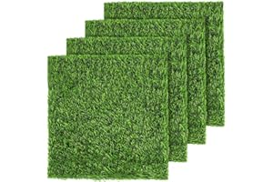 Sawowkuya 4 Pack Artificial Grass Square Mat,12x12 Inch Green Fake Grass Turf Tiles Realistic Grass Rug Faux Lawn for Garden Backyard Patio Flooring