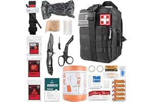 THRIAID Emergency Survival First Aid Kit with Tourniquet, 6" Israeli Bandage, Splint, Military Combat Tactical Molle IFAK EMT for Trauma Wound Care, Gun Shots, Blow Out, Bleeding Control and More (Black)