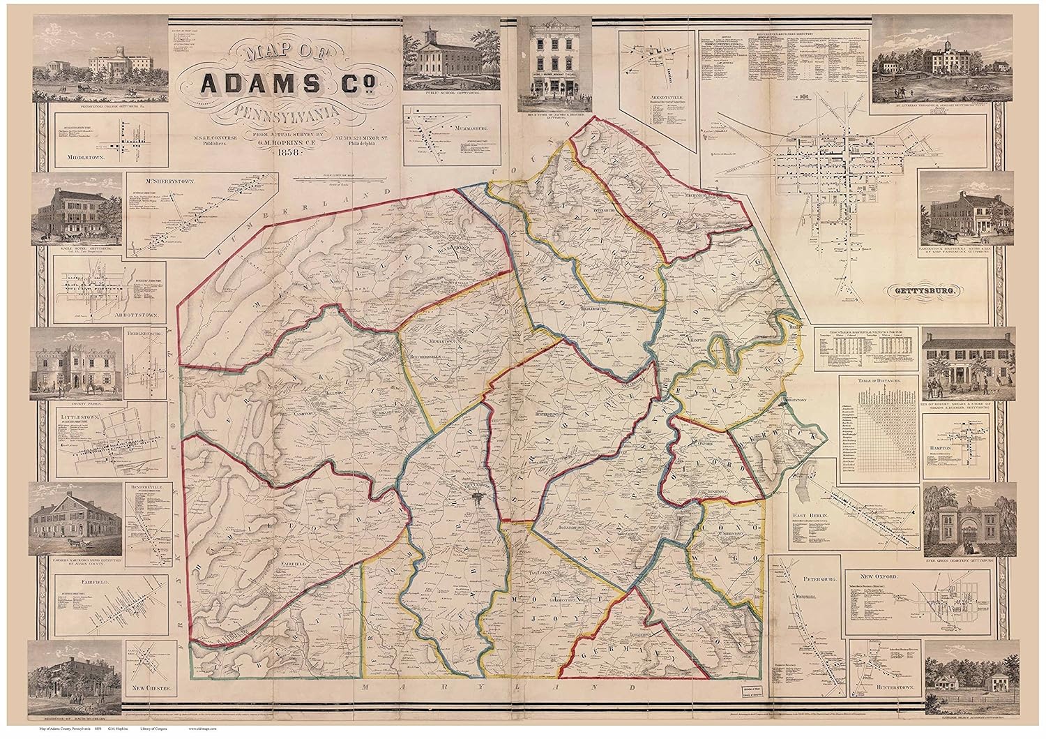 Amazon Com Adams County Pennsylvania 1858 Wall Map With Homeowner Names Old Map Reprint Handmade