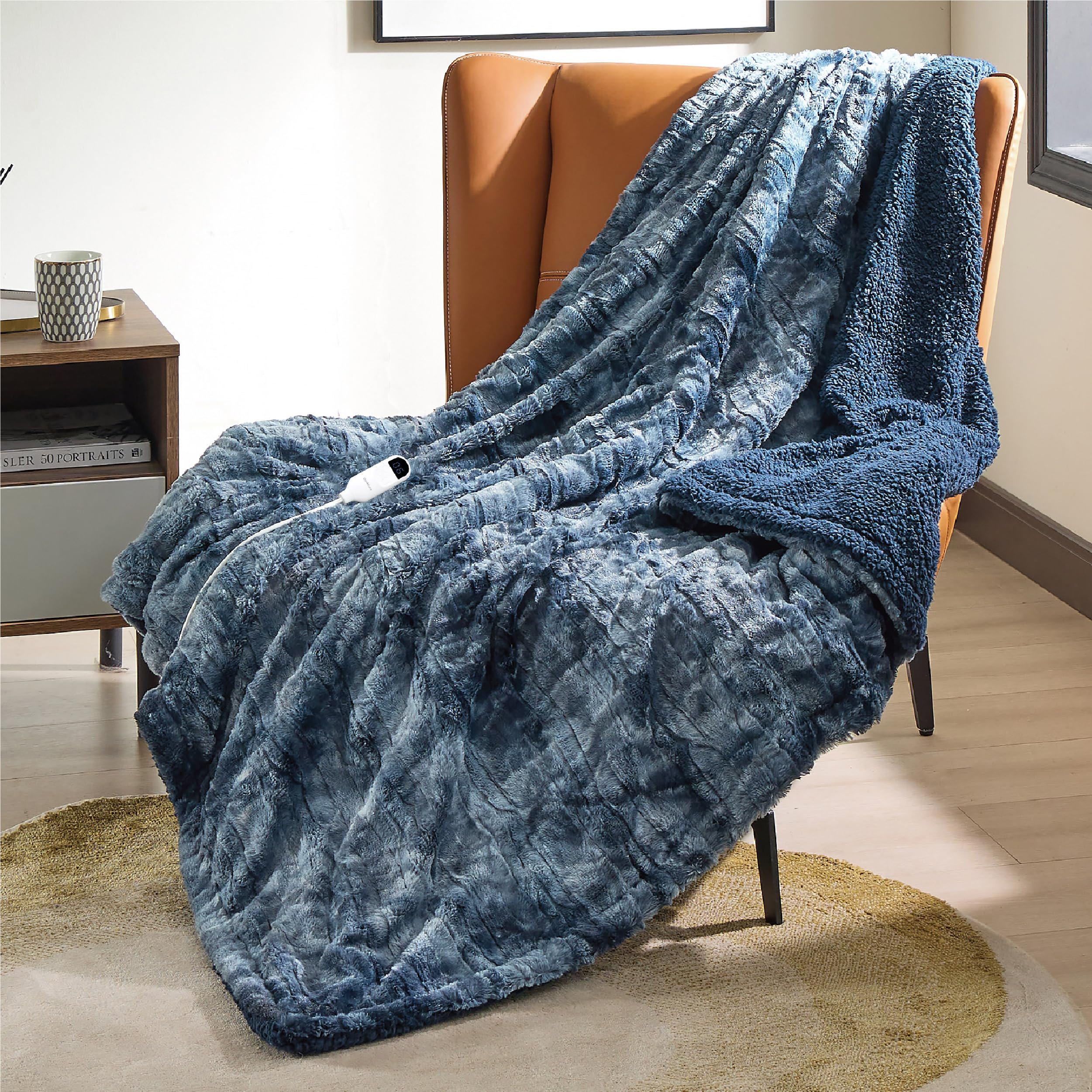 Bedsure Heated Blanket Electric Throw Faux Fur Sherpa, Fast Heating