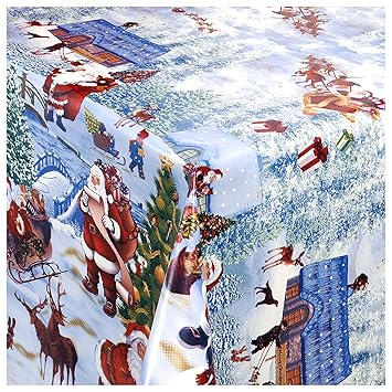 TEXMAXX Wachstischdecke Gartentischdecke Abwaschbar nach Wunschmaß WEIHNACHTSDORF Winter Wonderland (228-00) - 100 x 140 cm