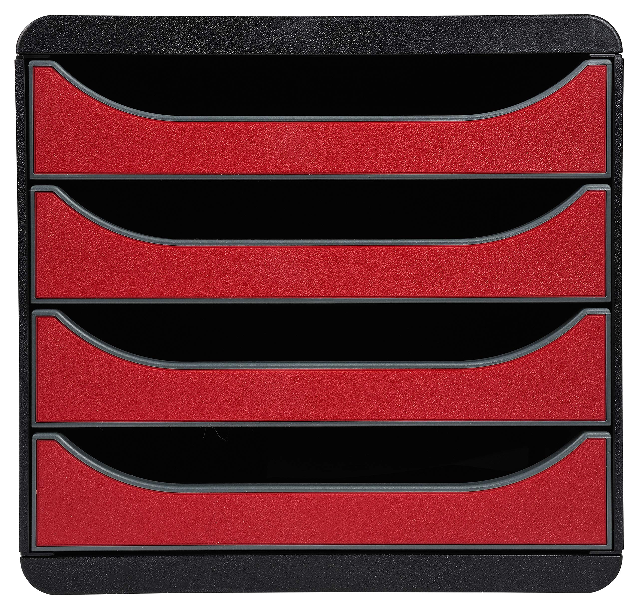 Exacompta - Ref 310718D - BIG-BOX Desktop Drawer Set - 4 x 55mm Drawers, Suitable for A4+ Documents, 347 x 278 x 267mm, 100% Recycled Plastic - Black/Dark Red