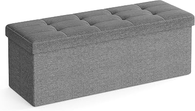 Sitzhocker mit Stauraum, klappbare Sitzbank, 38 x 110 x 38 cm Fußbank, Aufbewahrungsbox, bis 300 kg belastbar, für Wohnzimmer Schlafzimmer Flur, schiefergrau LSF77K