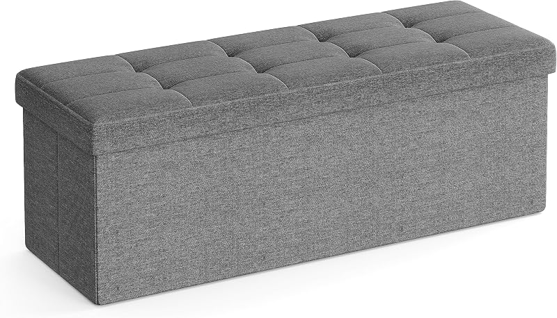 Sitzhocker mit Stauraum, klappbare Sitzbank, 38 x 110 x 38 cm Fußbank, Aufbewahrungsbox, bis 300 kg belastbar, für Wohnzimmer Schlafzimmer Flur, schiefergrau LSF77K