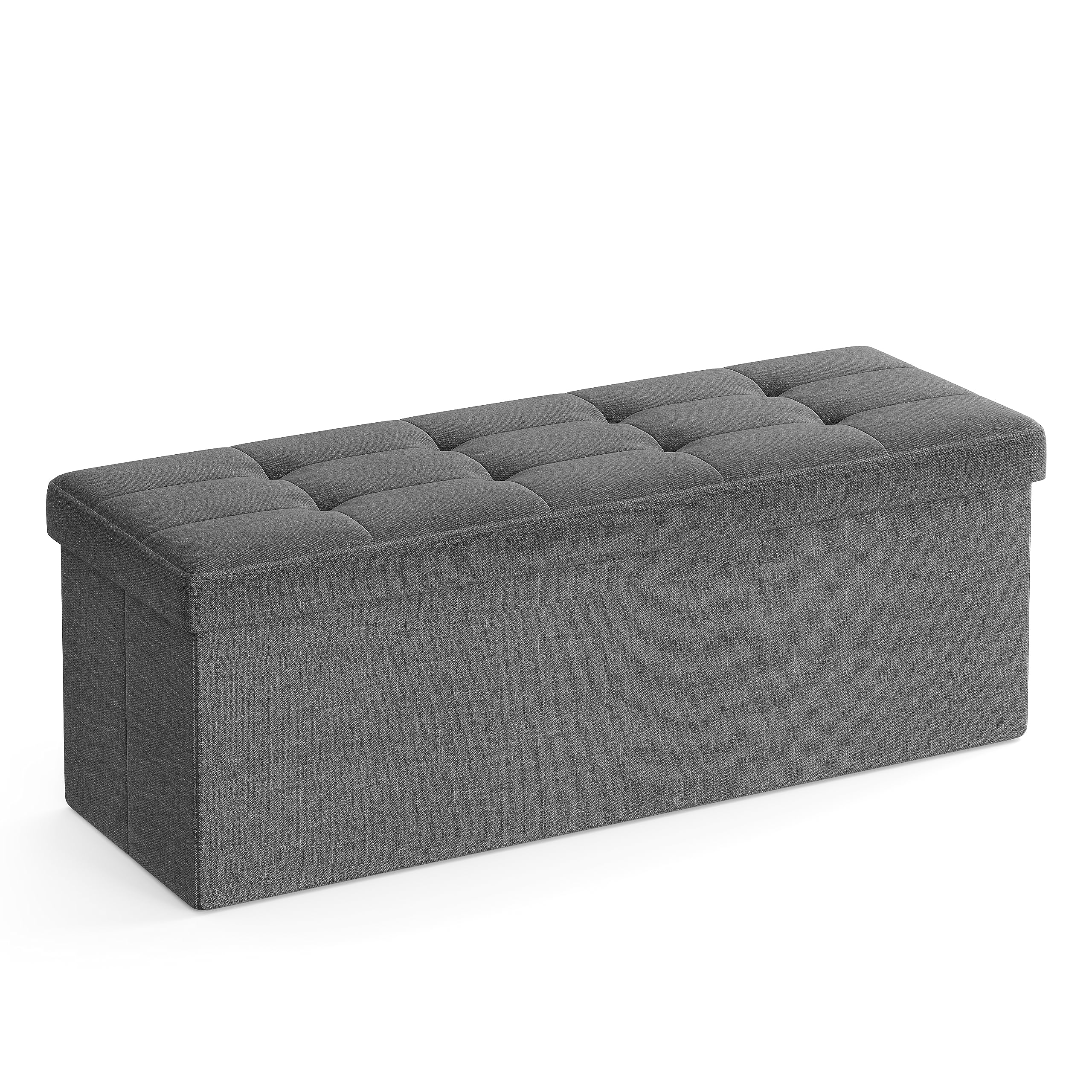 SONGMICS Sitzhocker mit Stauraum, klappbare Sitzbank, 38 x 110 x 38 cm Fußbank, Aufbewahrungsbox, bis 300 kg belastbar, für Wohnzimmer Schlafzimmer Flur, schiefergrau LSF77K