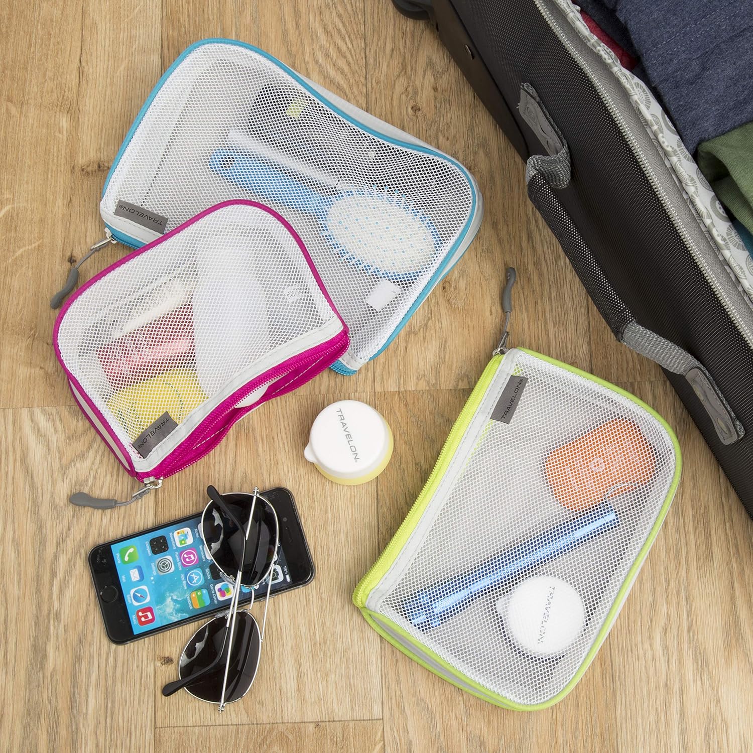  | Travelon Set of 3 Assorted Piped Pouches, Gray, One Size | Travel Accessories