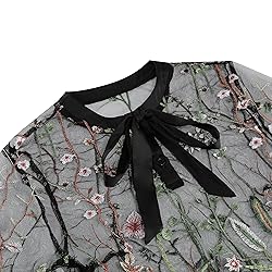 2 Pieces Mesh 3/4 Sleeve Floral Embroidery Illusion