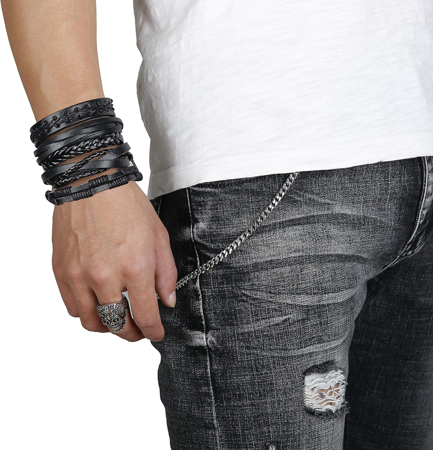 LOLIAS 32 Pcs Woven Leather Bracelet for Men Women Cool Leather Wrist Cuff Bracelets Adjustable: Clothing