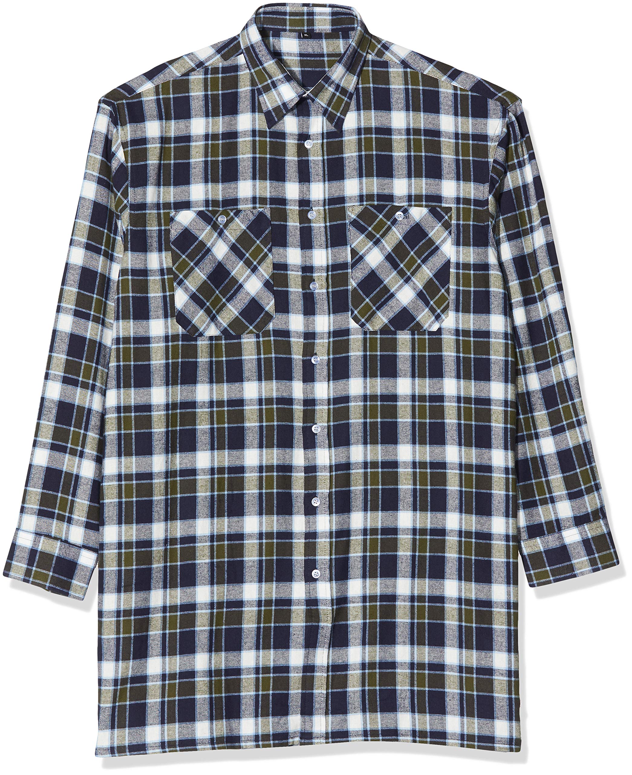 Flannel Shirt Woven Flannel Extra Long 105 cm Back Length (L, Navy/Green/White)