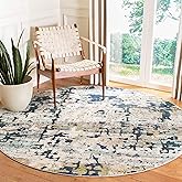 SAFAVIEH Madison Collection Area Rug - 6'7" Round, Cream & Blue, Modern Abstract Design, Non-Shedding & Easy Care, Ideal for 