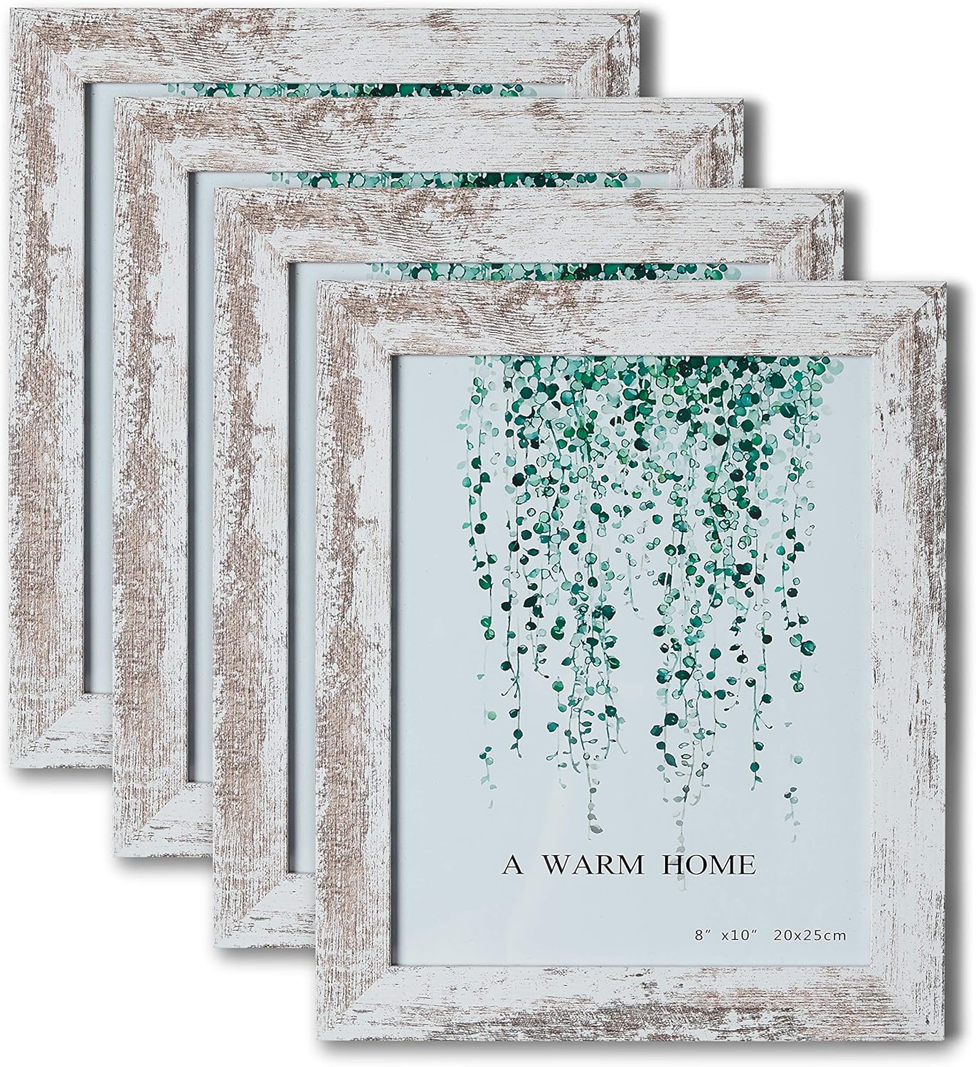 White Wooden Rustic Frame 8x10 Set of Four Glass