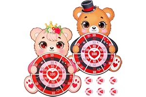 LUCK SEA 2PCS Valentine's Day Dart Board Sticky Balls Games for Kids - Valentines Gifts Bear Dart with 6 Balls Classroom Party Favors