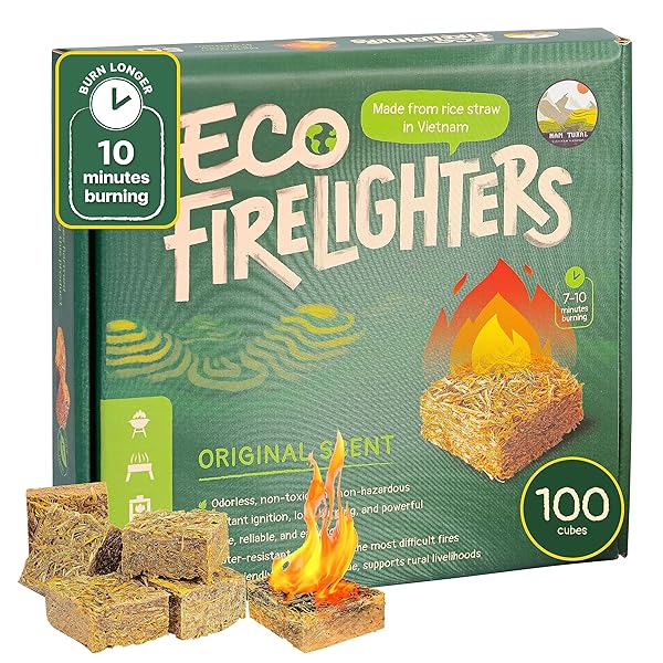 NAM TURAL FIRE STARTERS FOR FIREPLACE, MADE FROM RICE STRAW AND FOOD GRADE WAX, BURN UP TO 10 MINUTES,100 NATURAL SQUARES FIRESTARTER FOR CAMPFIRE, WOOD STOVE, CHARCOAL, CHIMNEY, PELLET, TUMBLEWEED