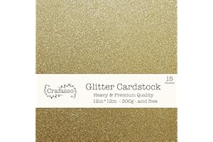 Crafasso 12" x 12" 300gms Heavy & Premium Glitter cardstock, 15 Sheets, Gold
