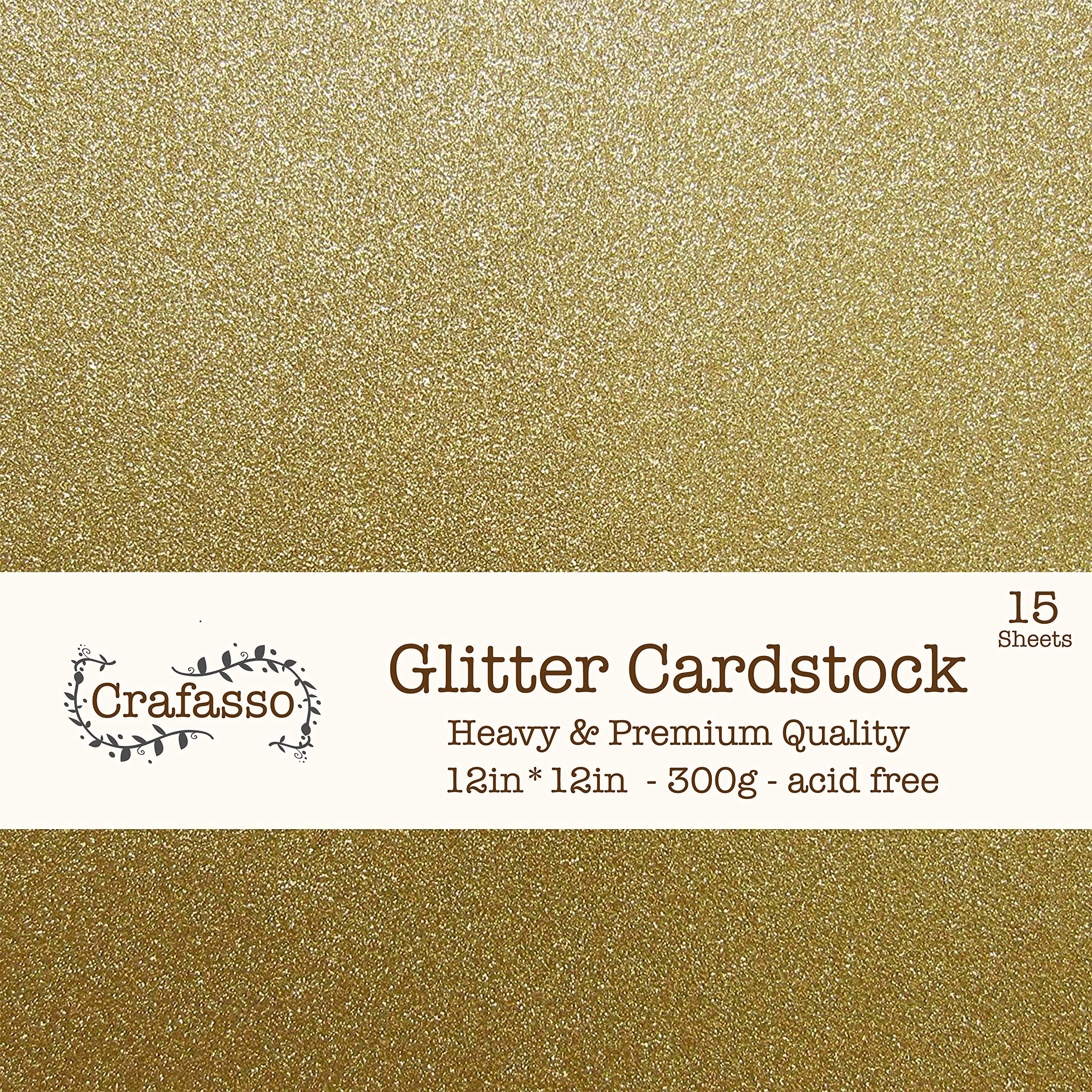 Photo 1 of Crafasso 12" x 12" 300gms Heavy & Premium Glitter cardstock, 15 Sheets, Gold