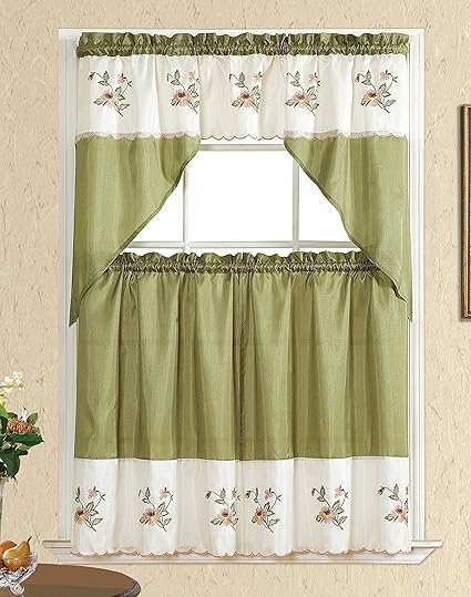 Kashi Home KC044388 Sally Kitchen Curtain Set, Sage