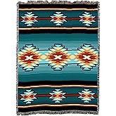 Pure Country Weavers Aydin Turquoise Blanket XL - Southwest Native American Inspired - Gift Tapestry Throw Woven from Cotton - Made in The USA (82x62)