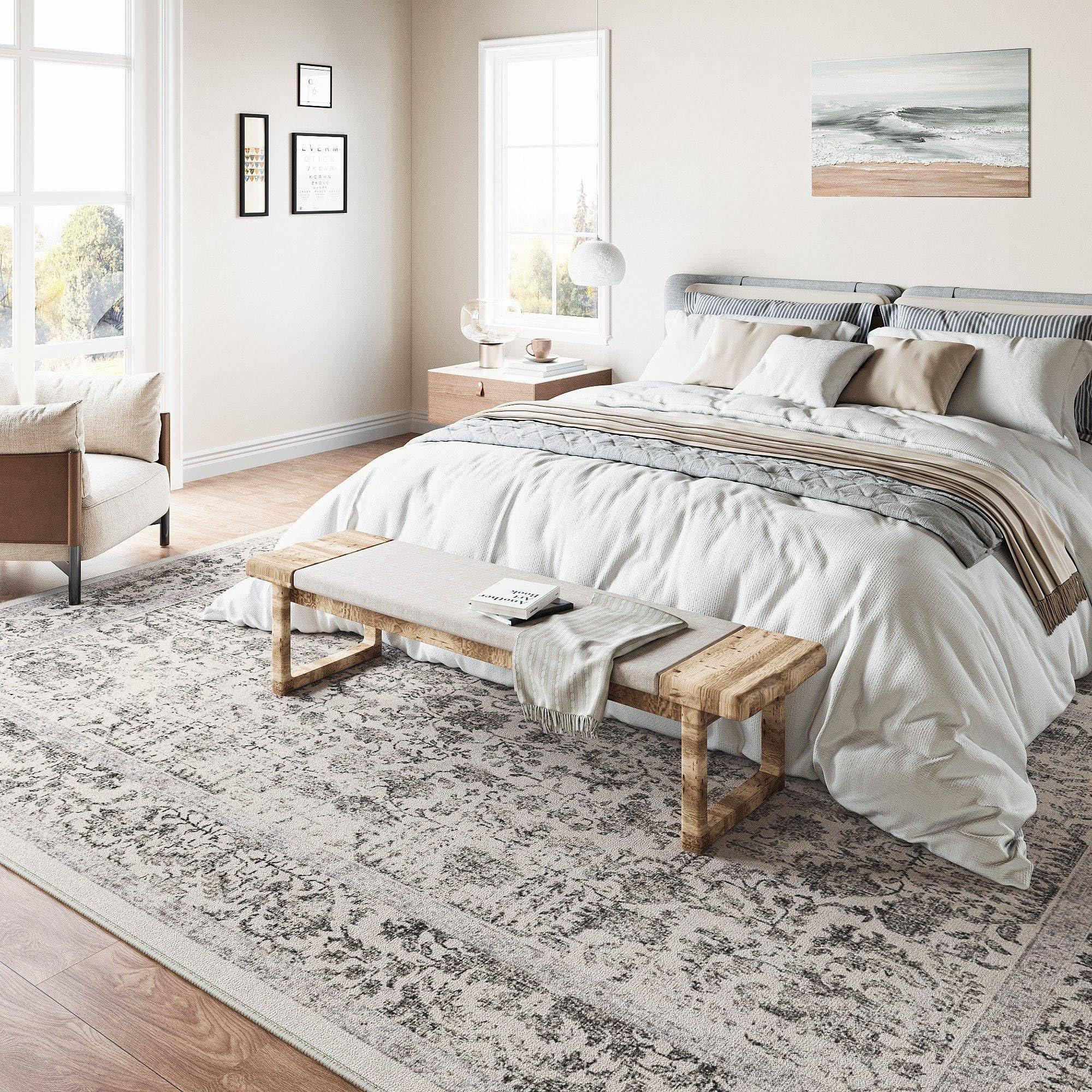 PureCozy Black Area Rug 5x7 Indoor Vintage Living