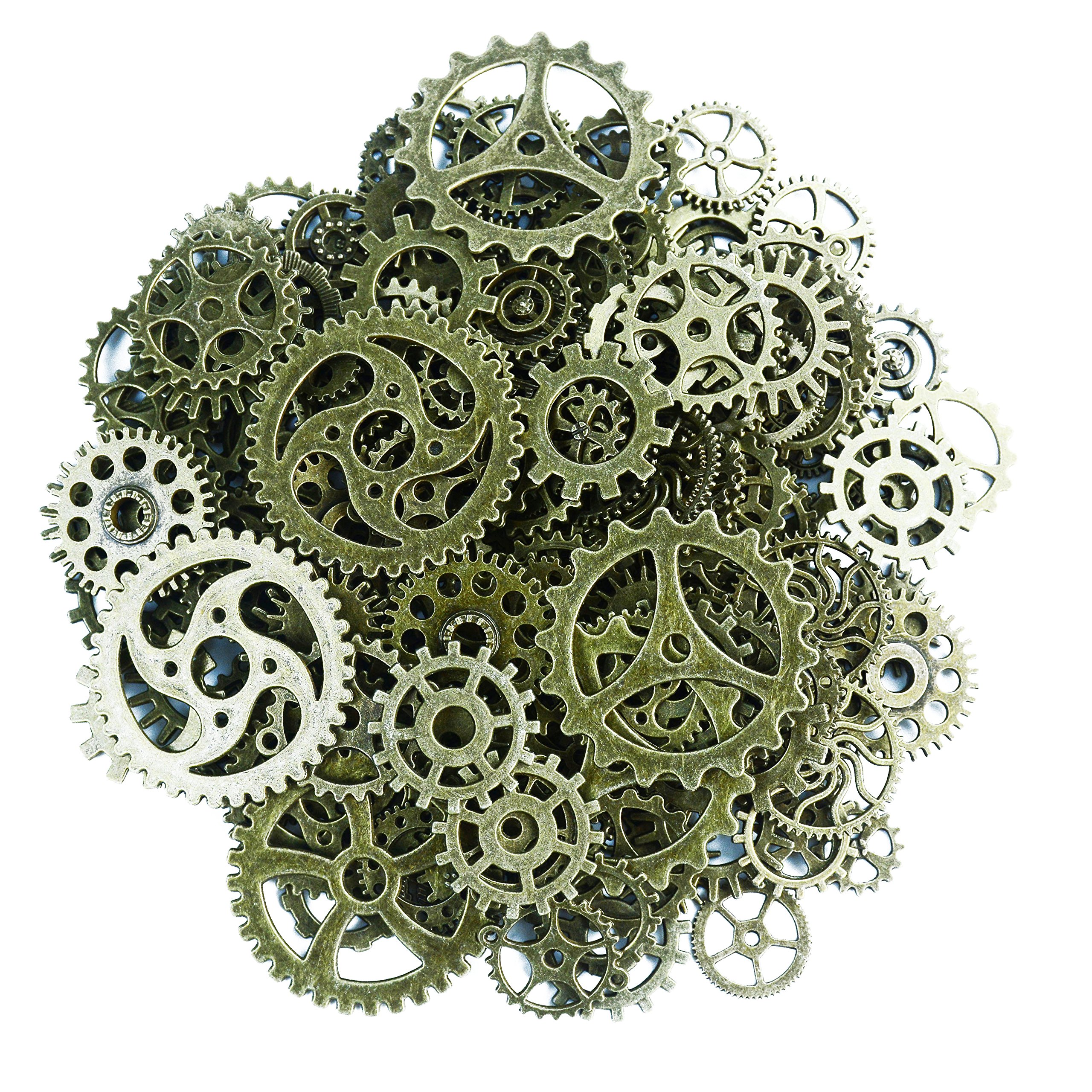 Makhry 150 Gram Assorted Vintage Metal Gear Steampunk Jewelry Making Charms Cog Watch Wheel for Crafting, Cosplay Halloween Decoration (Antique Bronze)