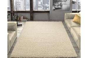 Ottomanson Shaggy Carpet for Bedroom, Living Room, 7 ft 10 in x 9 ft 10 in, Solid Ivory