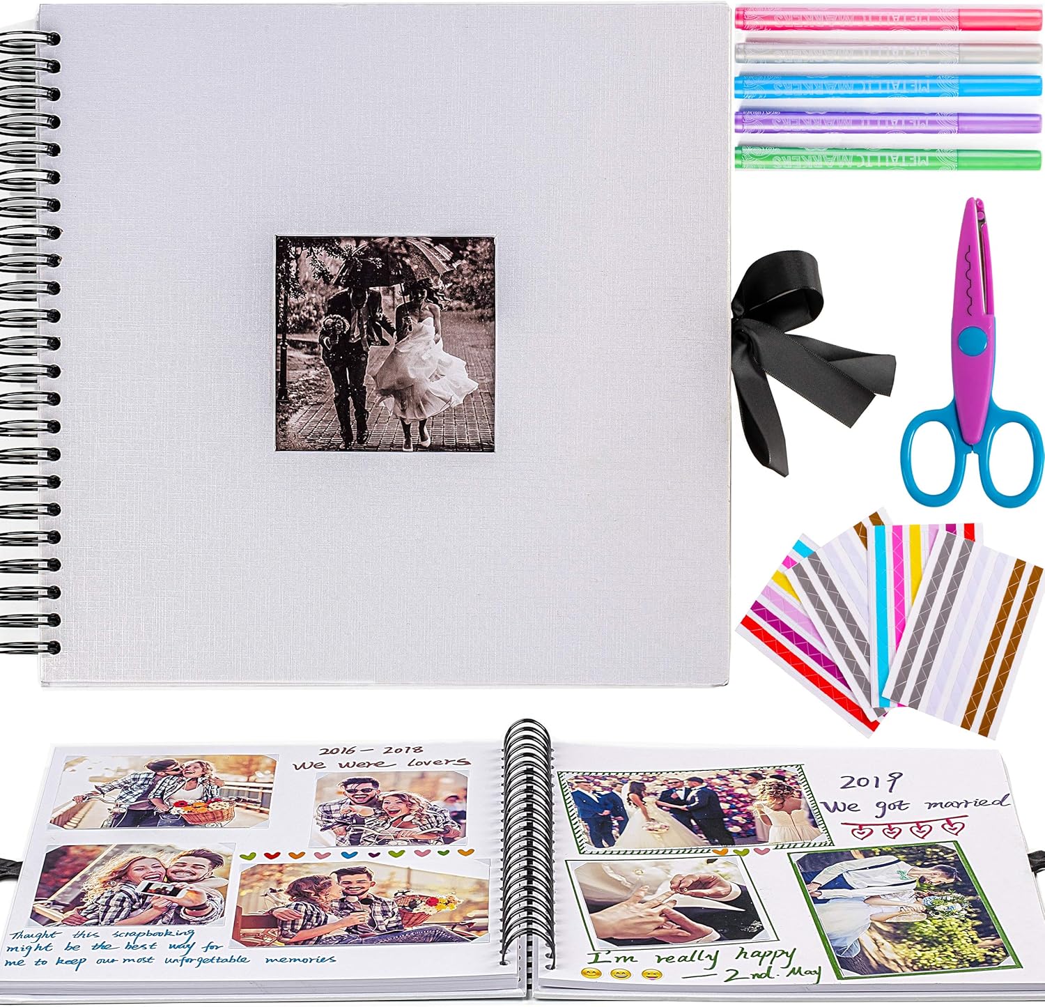 12x12 Inch Scrapbook Photo Album Kit with 5 Metallic Pens,Scissors and